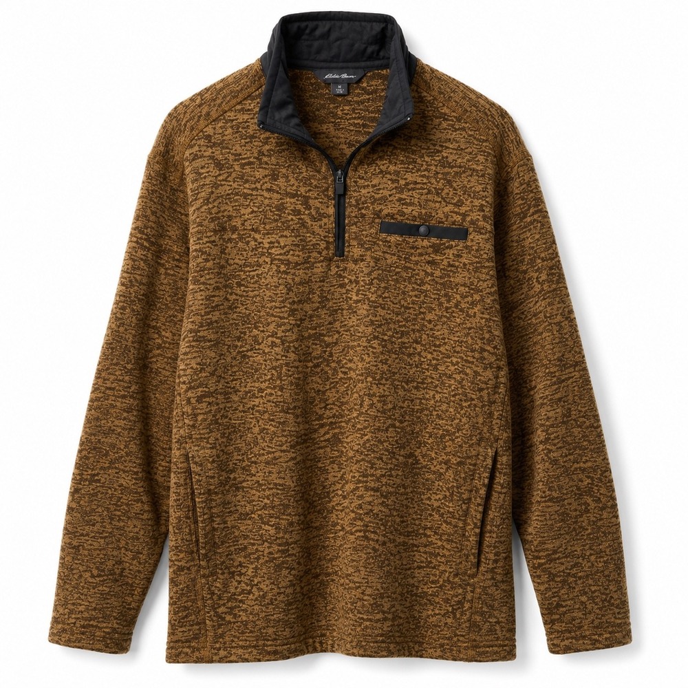 Eddie Bauer Mens L Quarter Zip Sweater Fleece Brown Heather Outdoor Gorpcore